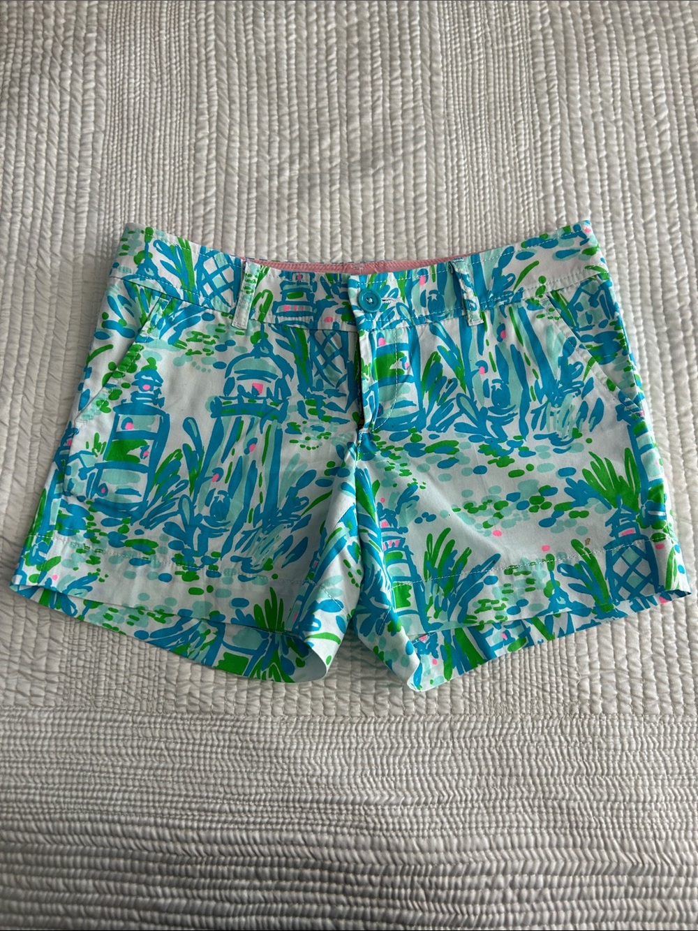 Lilly Pulitzer Aqua, Teal & Green Printed High-Waist Shorts